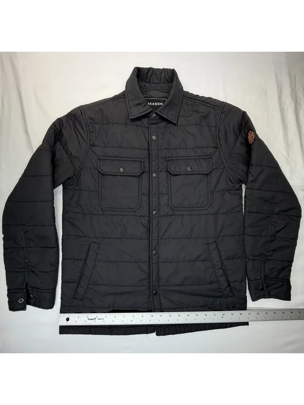 Reason Men's Jacket Front Pocket Button Collared Solid Polyester Size M Black
